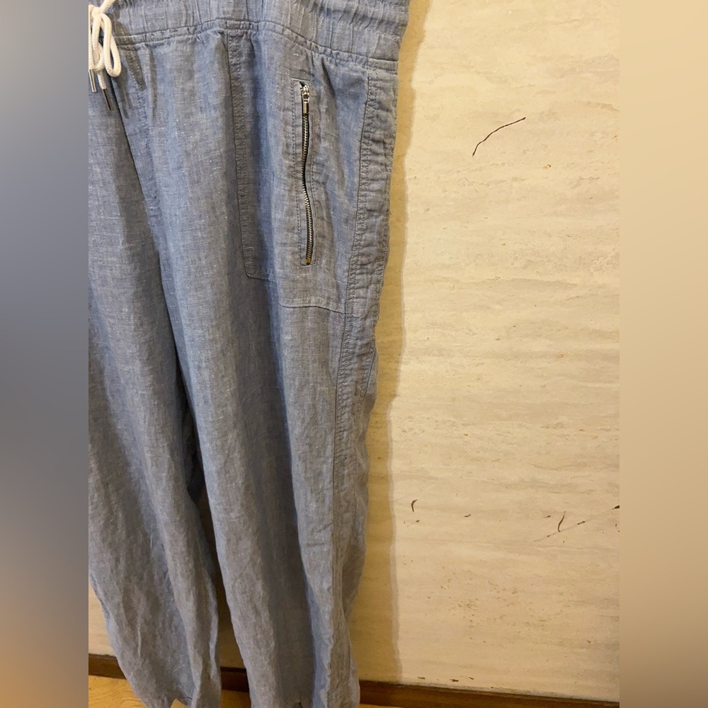 Athleta Cabo Linen Wide Leg Pants Chambray Color 100% Linen - Picture 2 of 12